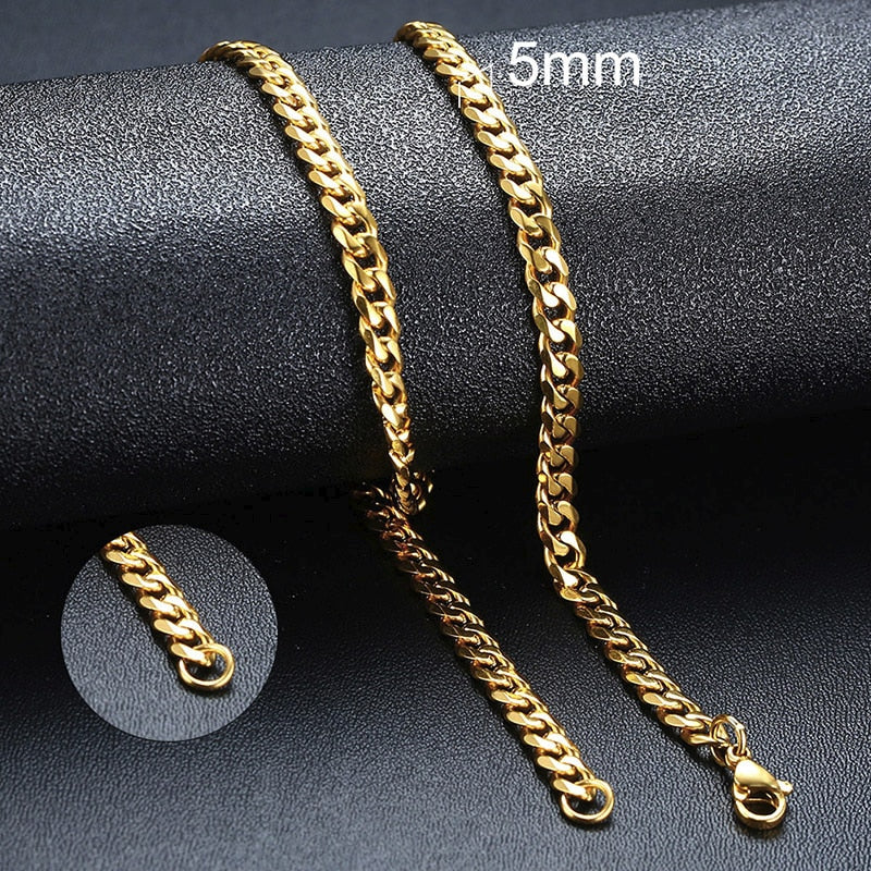 Vnox Basic Punk Stainless Steel Necklace for Men Women Curb Cuban Link Chain Chokers Vintage Black Gold Tone Solid Metal
