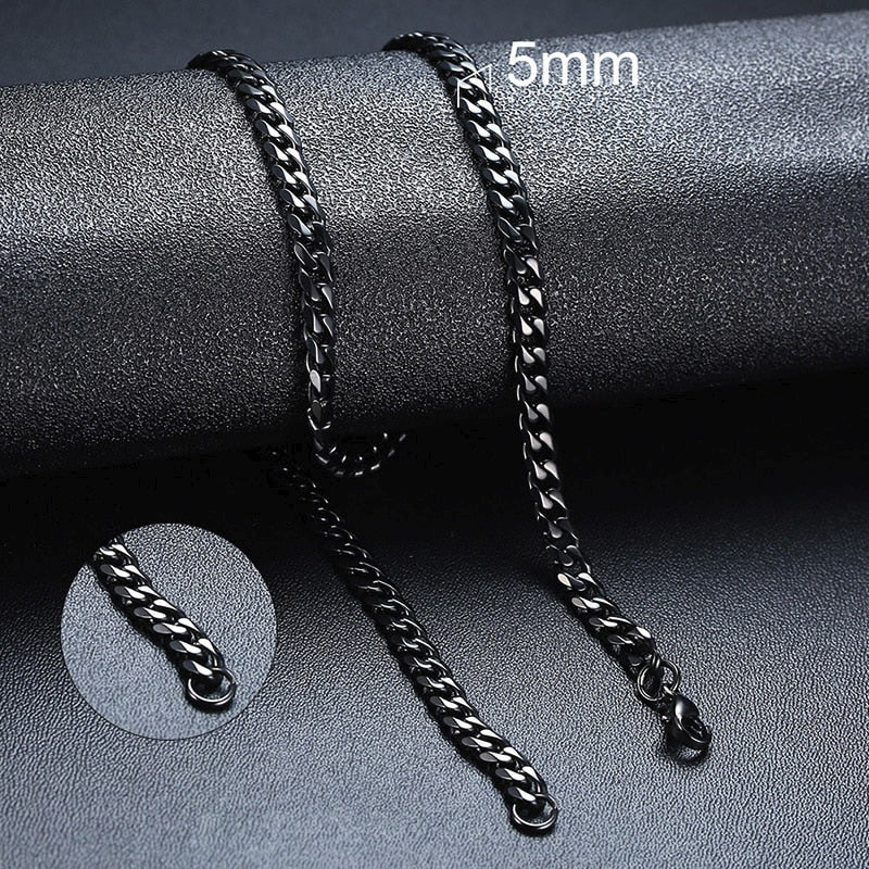 Vnox Basic Punk Stainless Steel Necklace for Men Women Curb Cuban Link Chain Chokers Vintage Black Gold Tone Solid Metal
