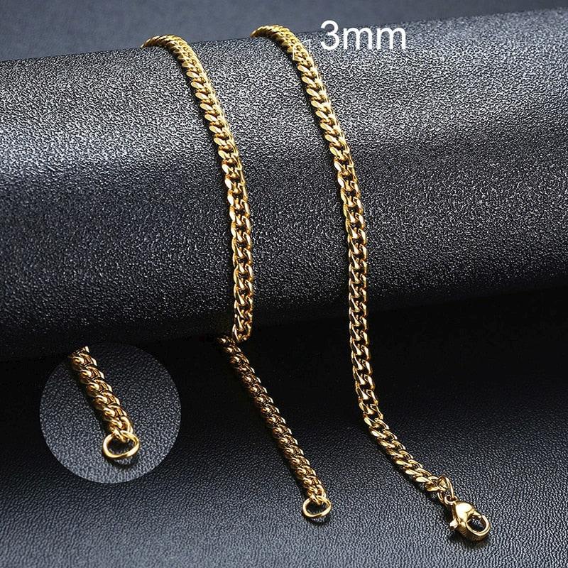 Vnox Basic Punk Stainless Steel Necklace for Men Women Curb Cuban Link Chain Chokers Vintage Black Gold Tone Solid Metal