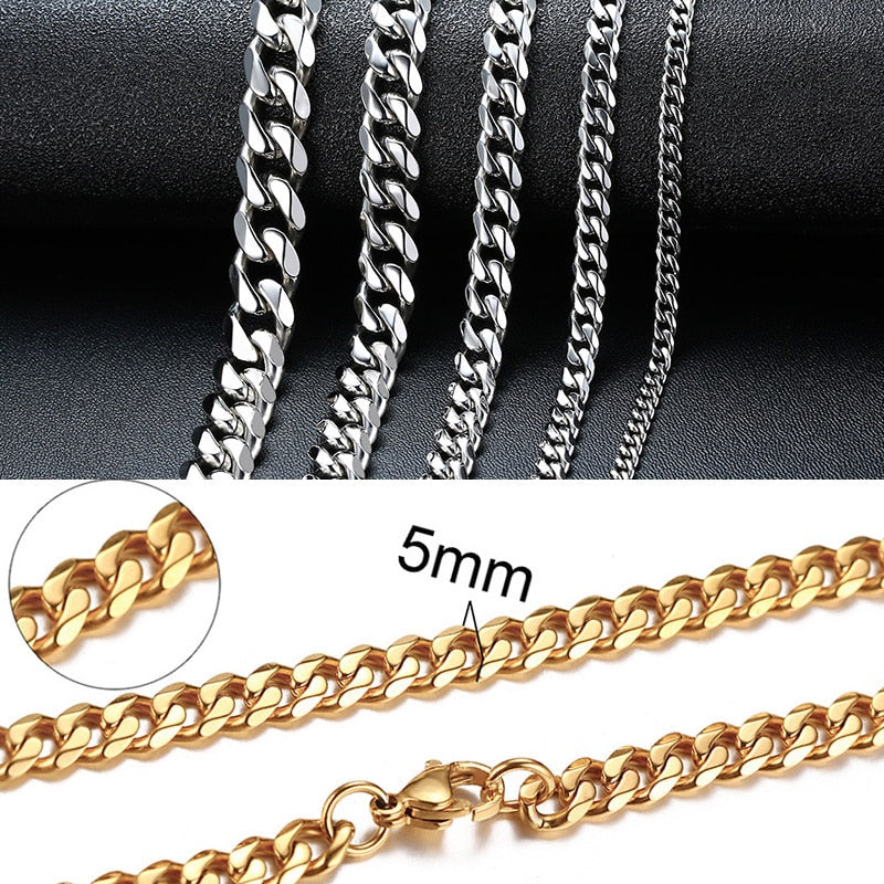 Vnox Basic Punk Stainless Steel Necklace for Men Women Curb Cuban Link Chain Chokers Vintage Black Gold Tone Solid Metal