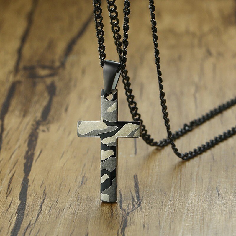 Vnox Camouflage Cross Pendants for Men Stainless Steel Necklace Soldier Tough Man Prayer Jewelry 24