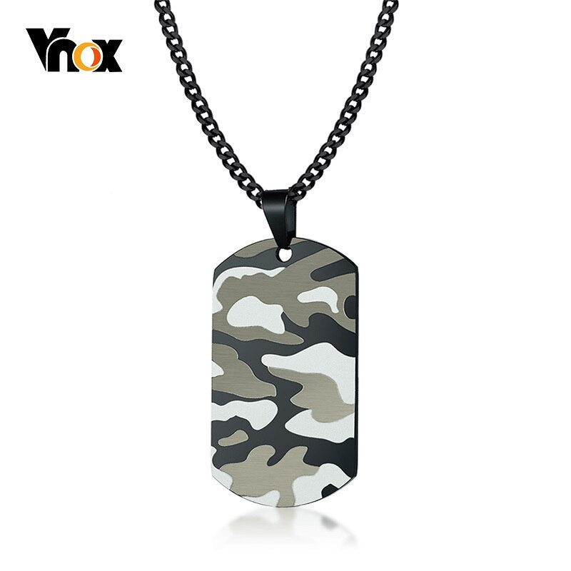 Vnox Cool Camouflage Dog Tag Necklace Pendant Men Soldier Army Chain 24