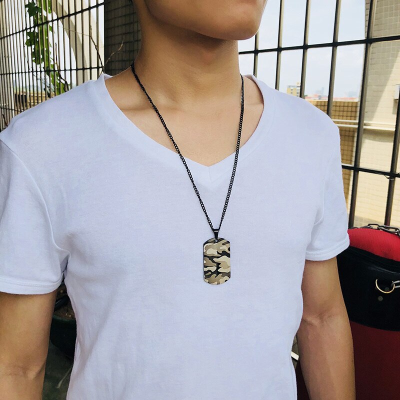 Vnox Cool Camouflage Dog Tag Necklace Pendant Men Soldier Army Chain 24"
