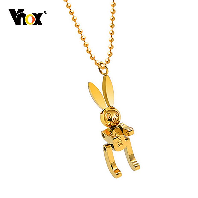 Vnox Cool Robot Rabbit Necklace for Women Girls, Gold Color Solid Stainless Steel Animal Pendant, Punk Rock Dainty Neck Collar