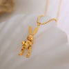 Vnox Cool Robot Rabbit Necklace for Women Girls, Gold Color Solid Stainless Steel Animal Pendant, Punk Rock Dainty Neck Collar