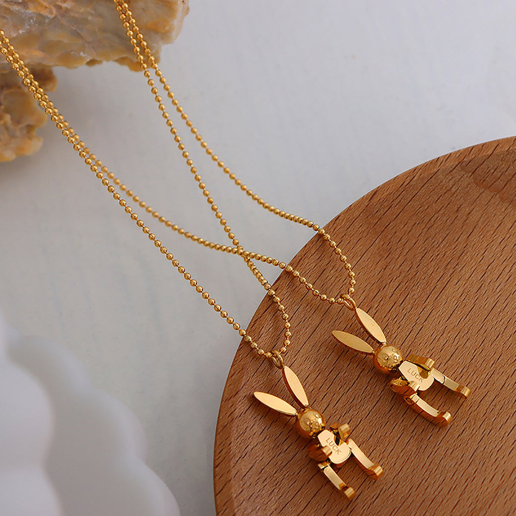 Vnox Cool Robot Rabbit Necklace for Women Girls, Gold Color Solid Stainless Steel Animal Pendant, Punk Rock Dainty Neck Collar