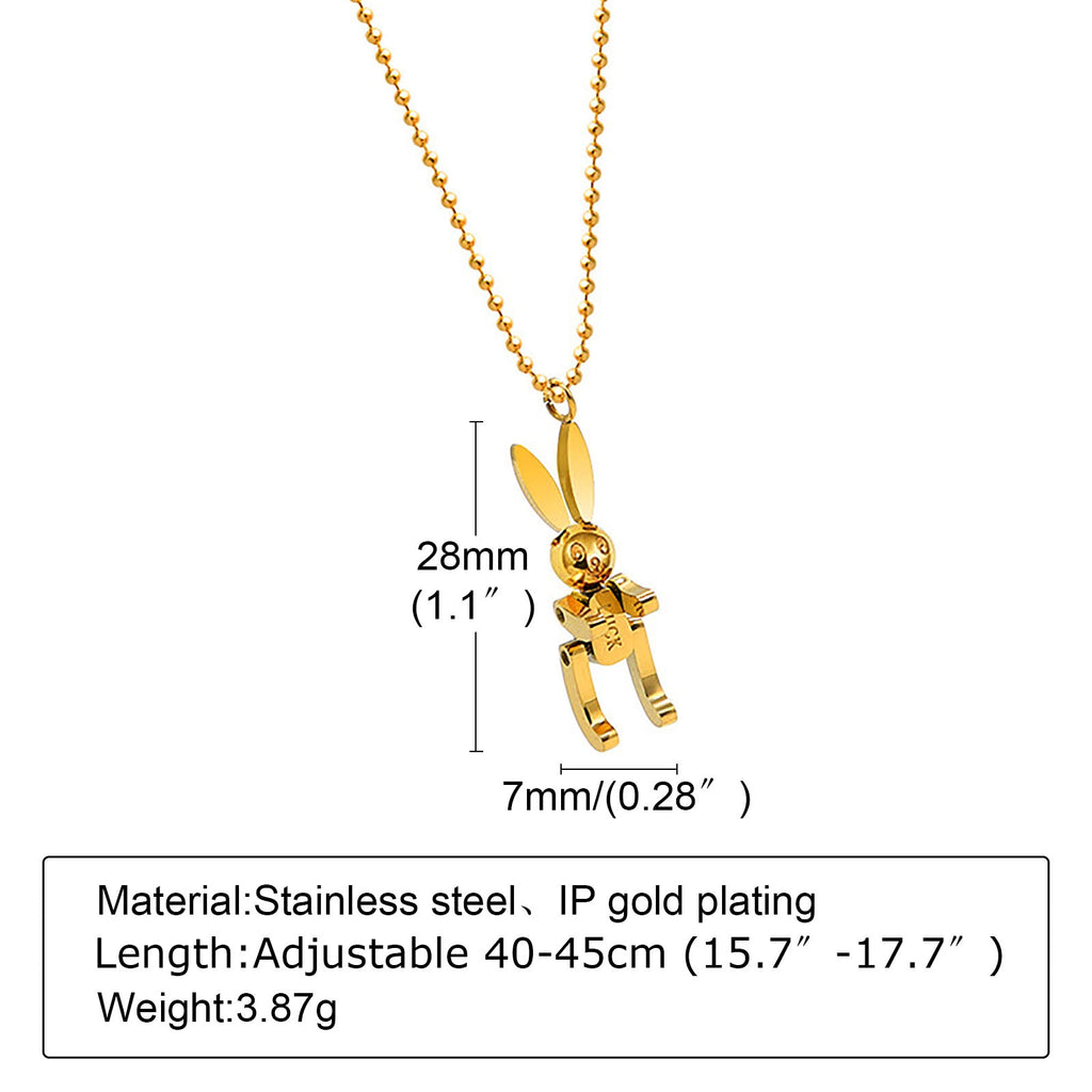 Vnox Cool Robot Rabbit Necklace for Women Girls, Gold Color Solid Stainless Steel Animal Pendant, Punk Rock Dainty Neck Collar