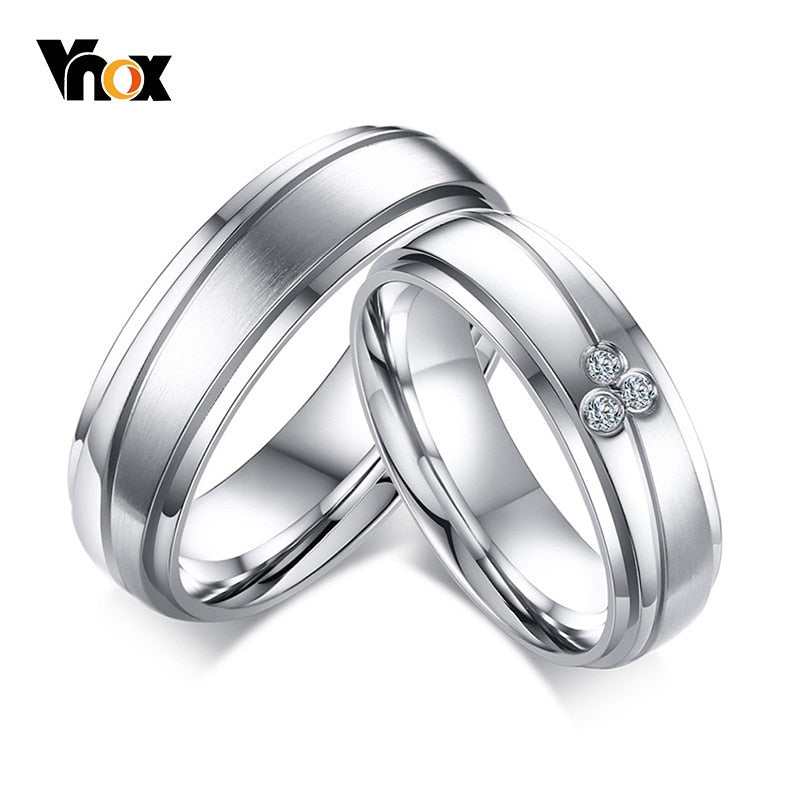 Elegant Couple Rings For Women Men Stainless Steel Wedding Bands AAA CZ Stones Trendy Anel Alliance Gift