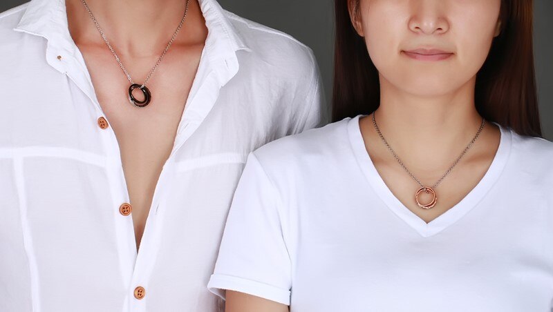 Vnox Endless Love Necklace Pendant For Lovers Vintage Double Hoop Wedding Promise Jewelry Free Chain