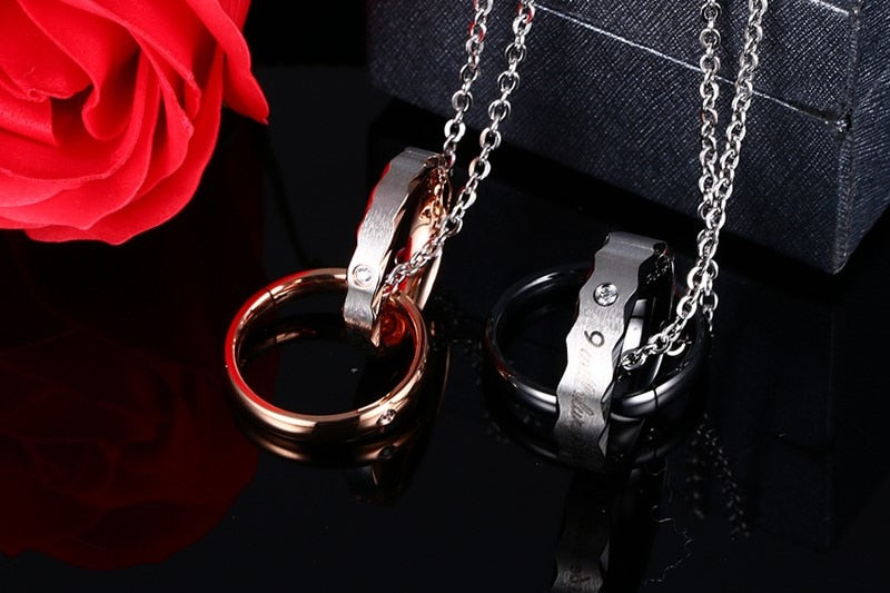 Vnox Endless Love Necklace Pendant For Lovers Vintage Double Hoop Wedding Promise Jewelry Free Chain