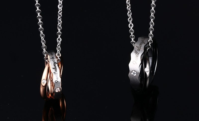 Vnox Endless Love Necklace Pendant For Lovers Vintage Double Hoop Wedding Promise Jewelry Free Chain