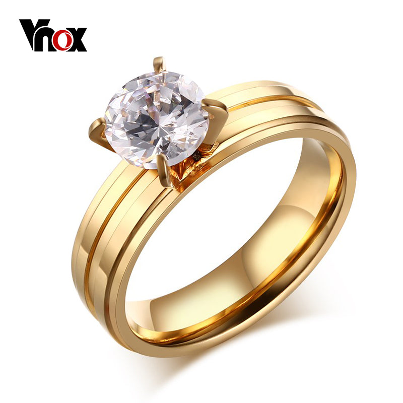 Engagement Ring for Female Gold Color Stainless Steel Big Stone Promise Jewelry