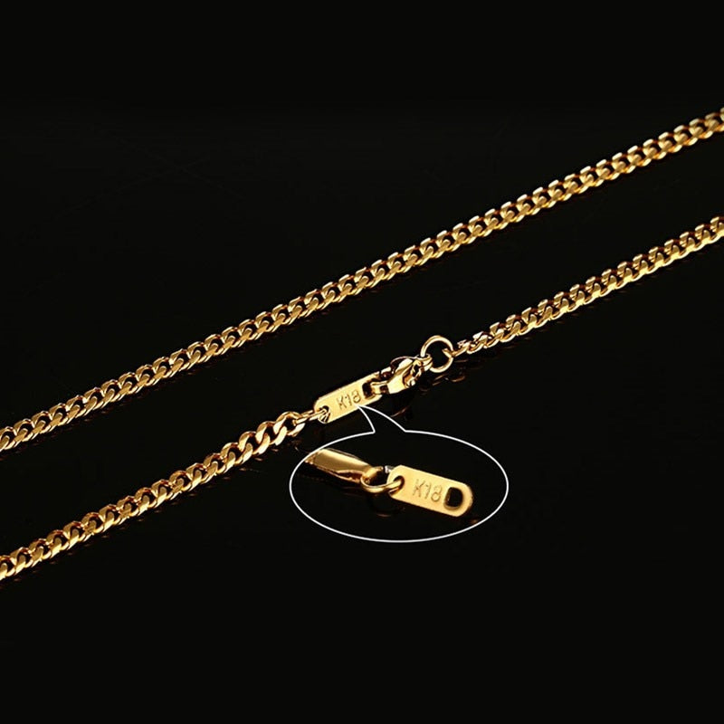 Fine Curb Link Chain 24 Men Necklace Jewelry Collier Kolye Gold Color Stainless Steel Male Jewellry W/ Spring Clasp