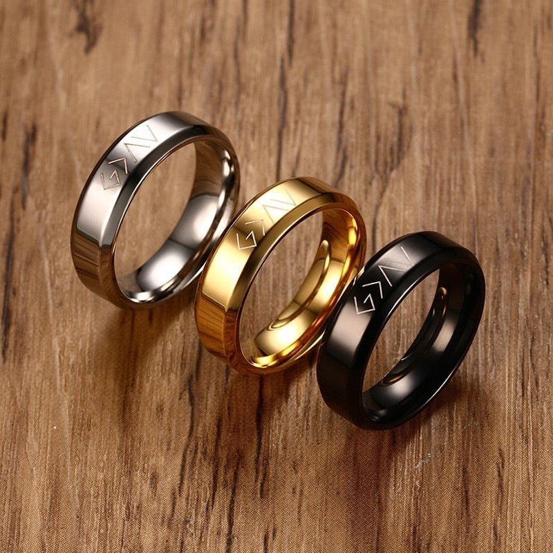 God is Great Symb Ring for Men High Quality Stainless Steel Gold Color Black Silver Male Alliance Jewelry 7 8 9 10 11 12#