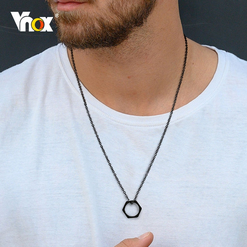 Vnox Hexagon Pendant Necklaces for Men, Geometric Trangle Square Cubic Boy Necklace, Punk Rock Classic Simple Neck Collar