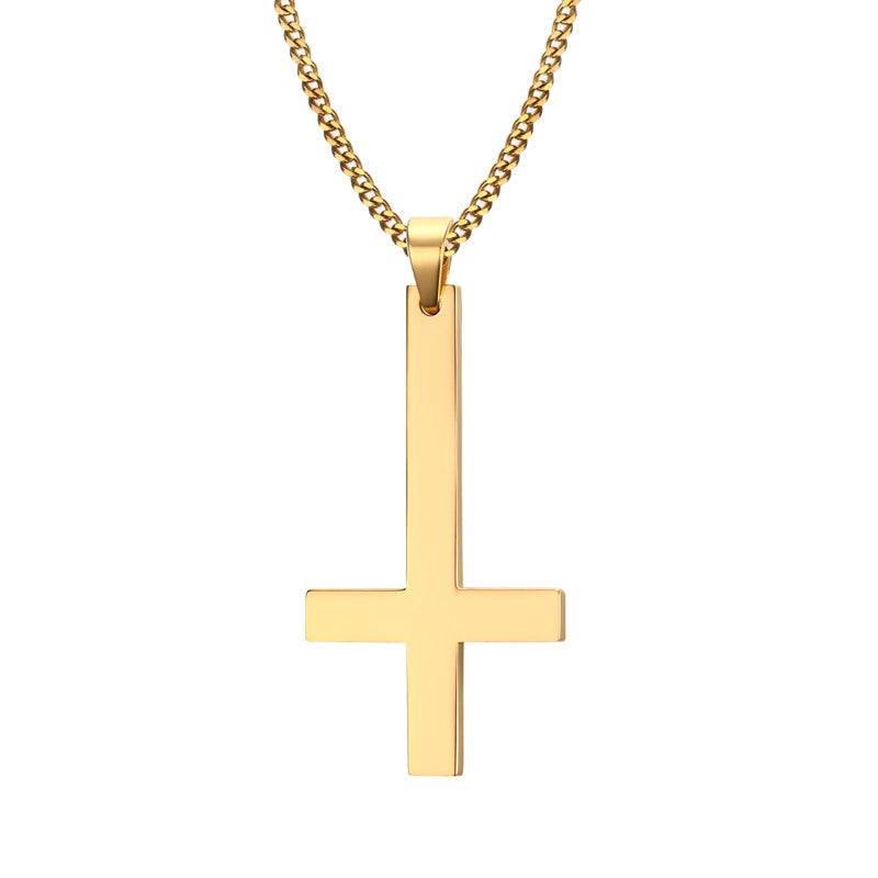 Male Black St Peter's Inverted Cross Pendant Necklace for Men Stainless Steel Choker Crux de Sanctus Petrus Jewelry
