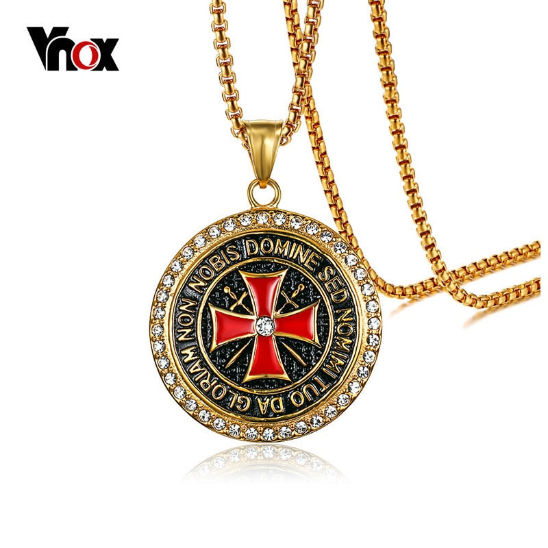 Maltese Cross Pendant Necklace for Men Gold Color Stainless Steel Free Chain 24 Long Religious Necklace Male Jewelry