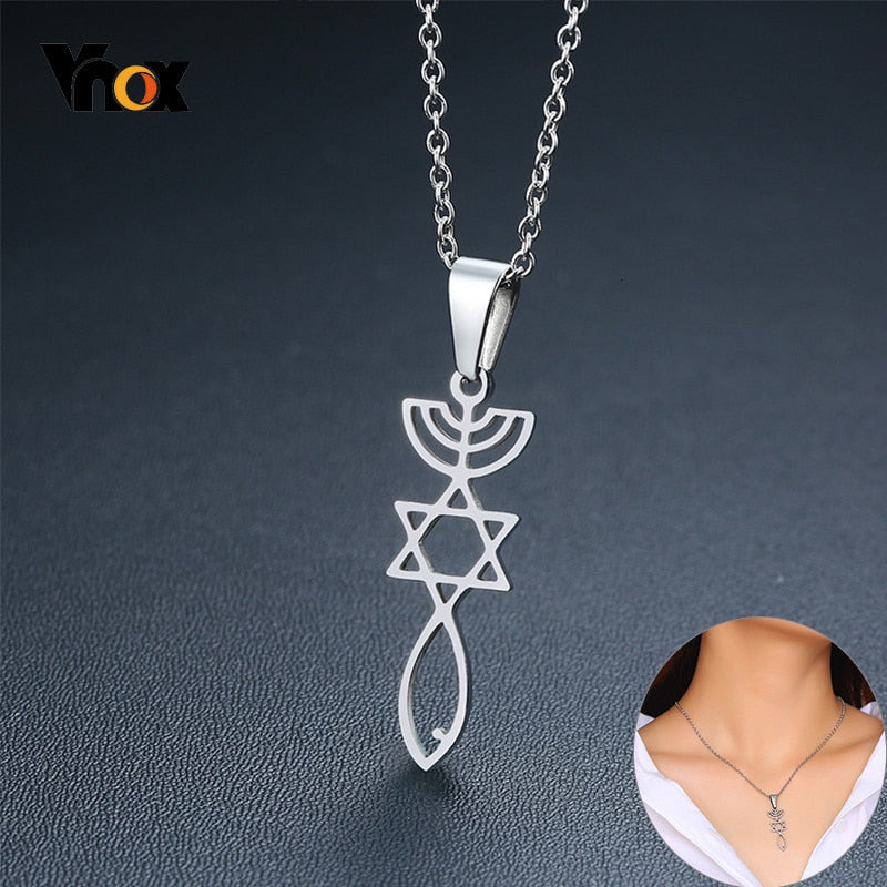Vnox Messianic Seal Pendant Spiritual Religious Jewelry Grafted Necklace Casual Stainless Steel Women Jewelry