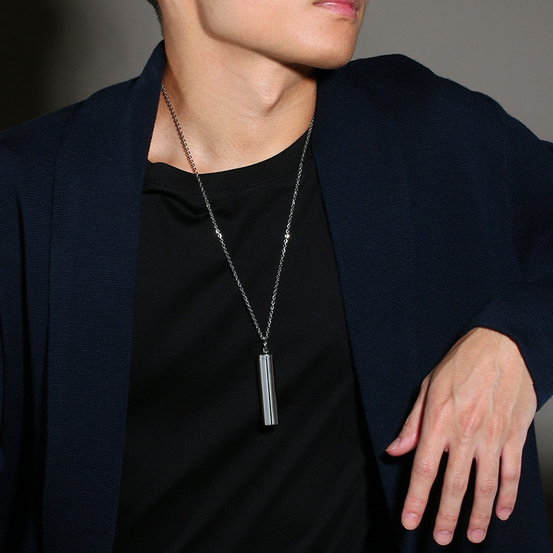 Vnox Minimalist Urn Cremation Necklaces for Men Women,Hollow Tube Memorial Ashes Pendant Vial, Keepsake Gift Perfume Holder