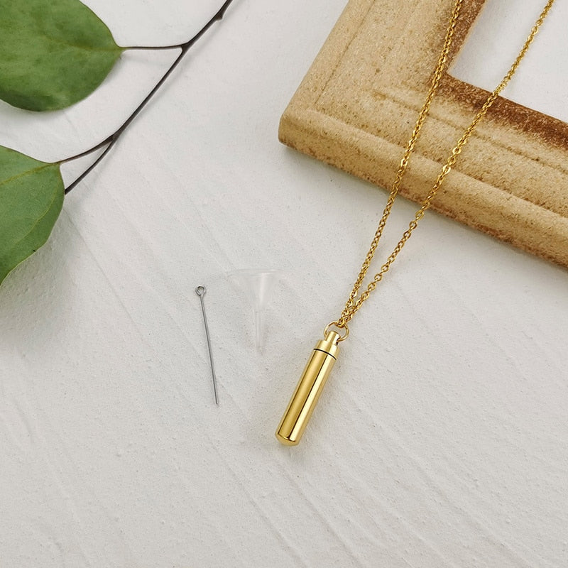 Vnox Minimalist Urn Cremation Necklaces for Men Women,Hollow Tube Memorial Ashes Pendant Vial, Keepsake Gift Perfume Holder