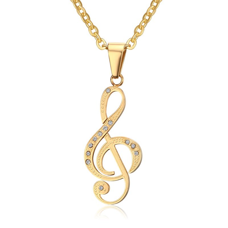 Vnox Musical Note Pendant Necklace for Women Stainless Steel Silver / Black / Gold Color 20 Chain