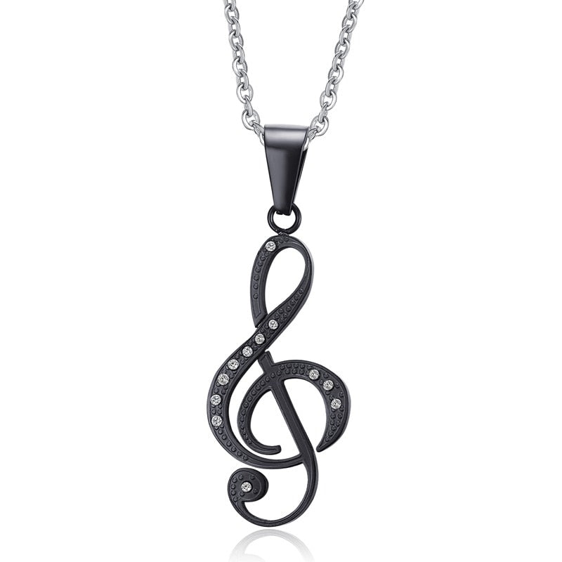 Vnox Musical Note Pendant Necklace for Women Stainless Steel Silver / Black / Gold Color 20 Chain