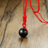 Vnox Natural Obsidian Good Luck Bead Pendant Adjustable Length Red Rope Chain Choker Necklaces for Woman Bijoux