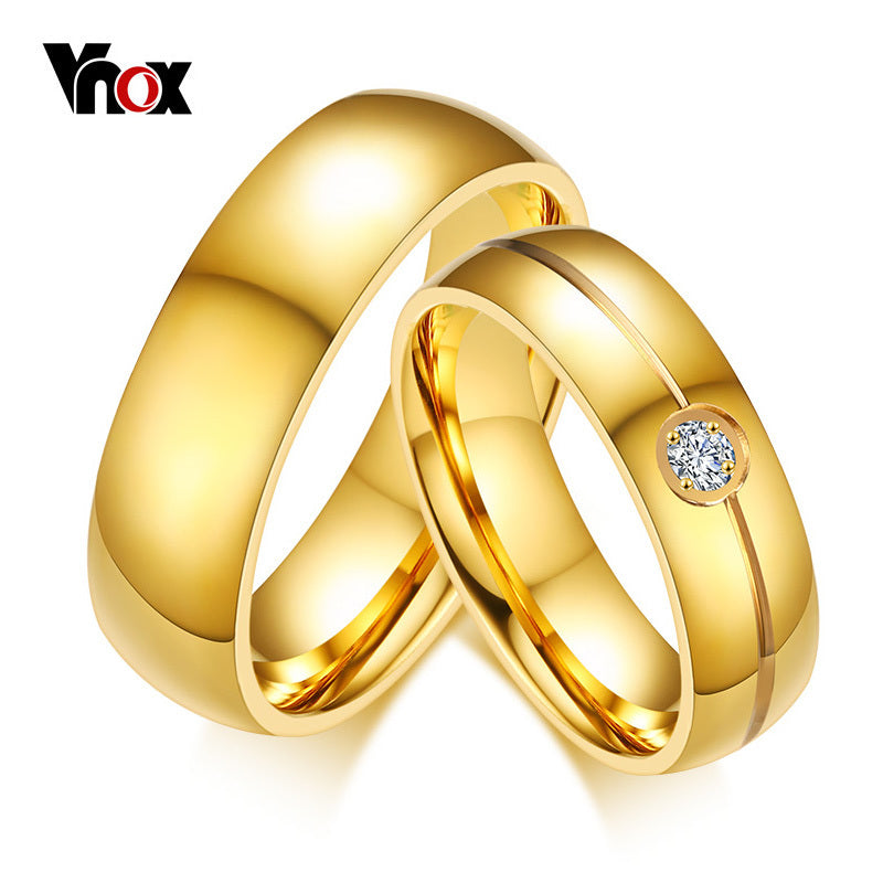 New Stylish Gold Color Engagement Promise Finger Ring 6MM Stainless Steel Wedding Ring for Women Men Valentine's D Gift