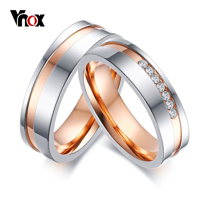 Personalize Elegant Wedding Rings for Women Men CZ Stones Stainless Steel Couple Promise Band Engagement Wedding Jewelry