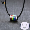 Vnox Rainbow Round Circle Pendant Necklaces for Men Woman LGBT Jewelry with Black Leather Cord Chain