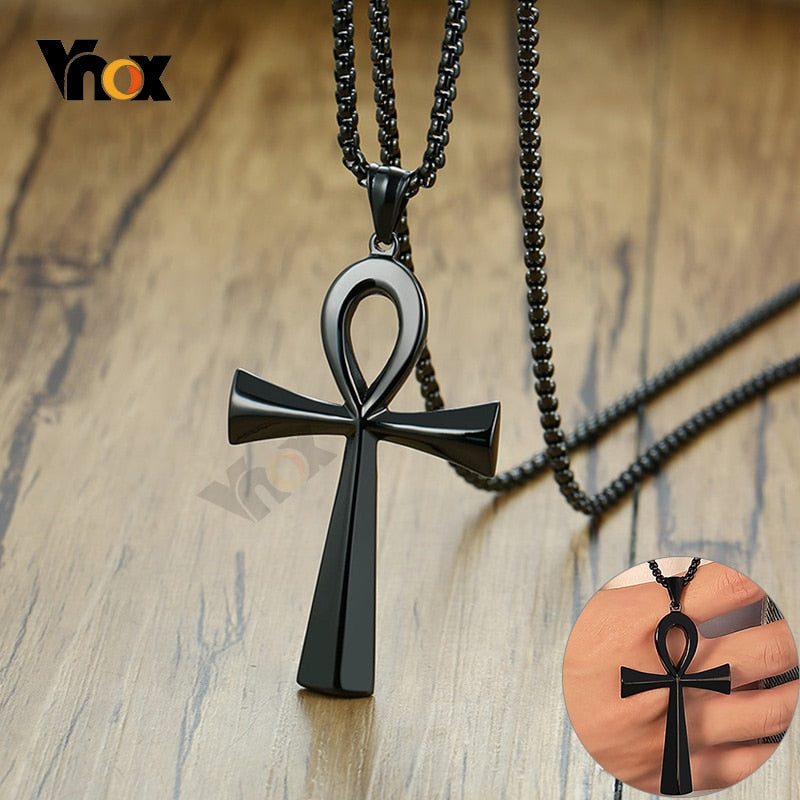 Vnox Religion Egyptian Ankh Crucifix Necklaces Stainless Steel Symbol of Life Cross Pendants Prayer Gifts Jewelry