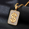 Vnox Rock US Dollar Pendant for Men, Gold Color Stainless Steel with CZ Stones Necklace, Heavy Punk Hiphop Boys Necklace