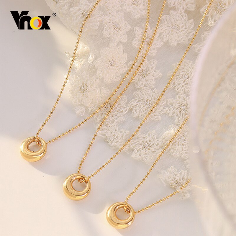 Vnox Simple Oval Circle Necklaces for Women Jewelry, Gold Color Stainless Steel Round Geometric Pendant,Chain Length Adjustable