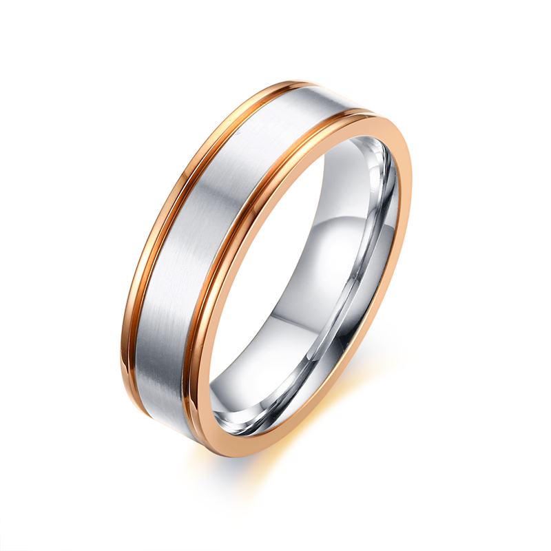 Simple Rose Gold-color Edge Wedding Rings Band for Women Men CZ Stones Alliance Couple Anniversary Ring Bijoux