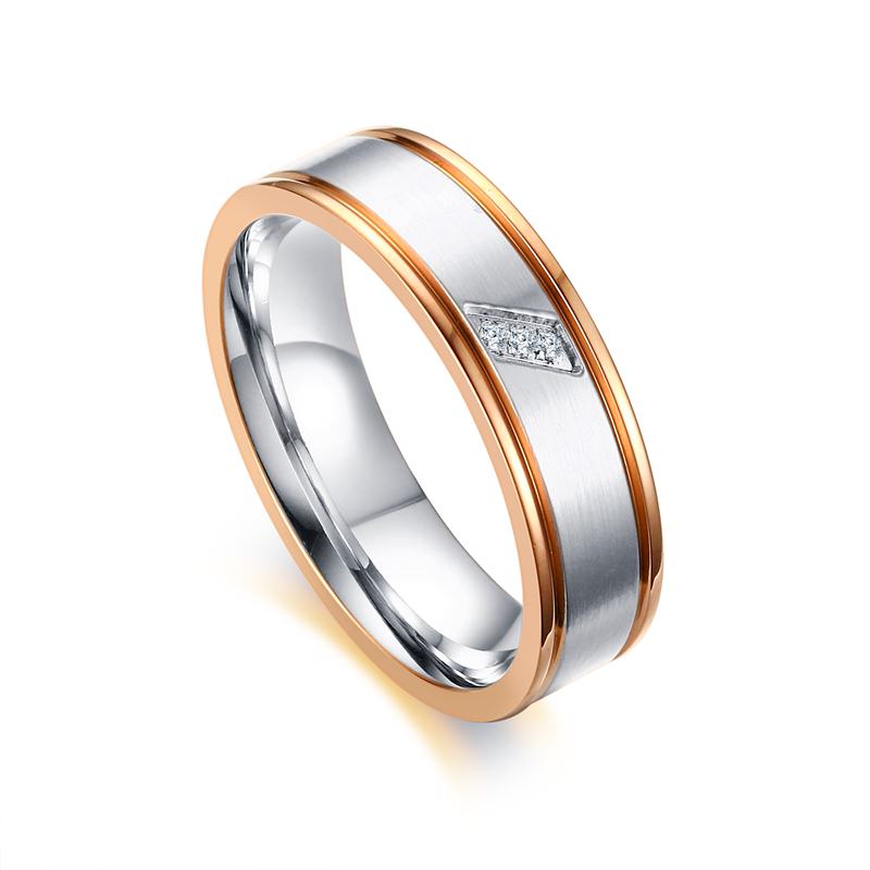 Simple Rose Gold-color Edge Wedding Rings Band for Women Men CZ Stones Alliance Couple Anniversary Ring Bijoux
