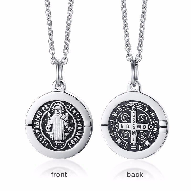 Vnox St Benedict Exorcism Pendant Necklace for Women Men Stainless Steel Catholic Roman Cross Demon Protection Ghost Hunter