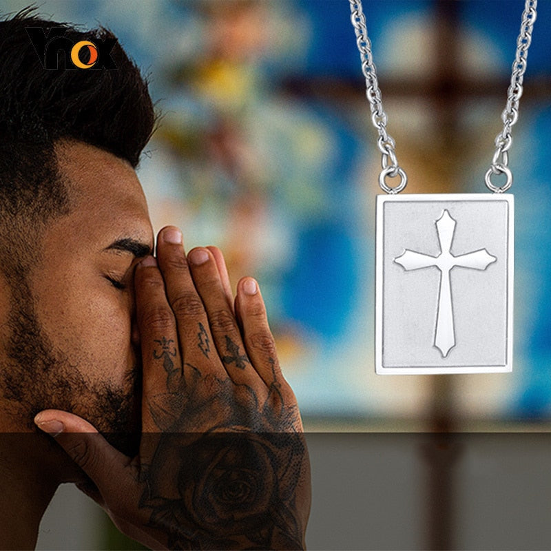 Vnox Stylish Pad Necklace for Men Women,Stainless Steel Cross Pendant Faith Religious Christ Dangle,Punk Rock Unisex Neck Collar