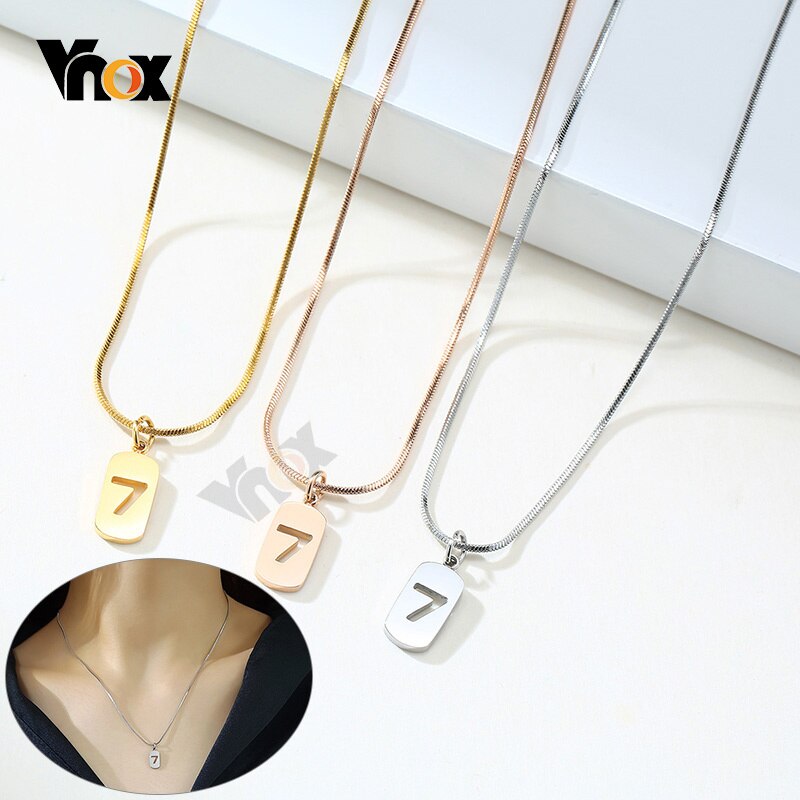 Vnox Trendy Lucky Number 7 Necklaces for Women Female Gifts Jewelry with Stainless Steel Length Adjustable Snake Chain