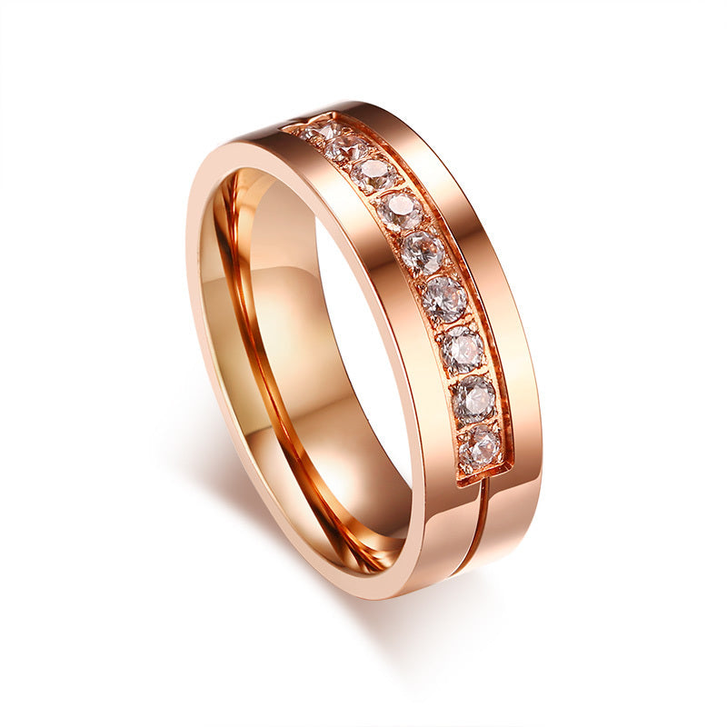 Trendy Wedding Bands Rings for Women / Men Love Rose Gold-color Stainless Steel CZ Promise Jewelry alliance anel