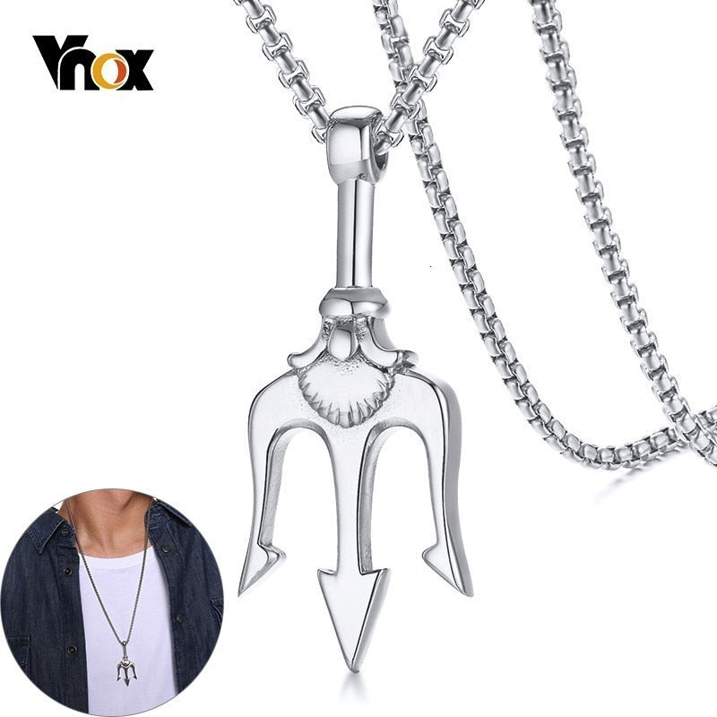 Vnox Trident Pendant for Men Stainless Steel Necklaces Hip hop Boy Accessory with 24" Box Chain