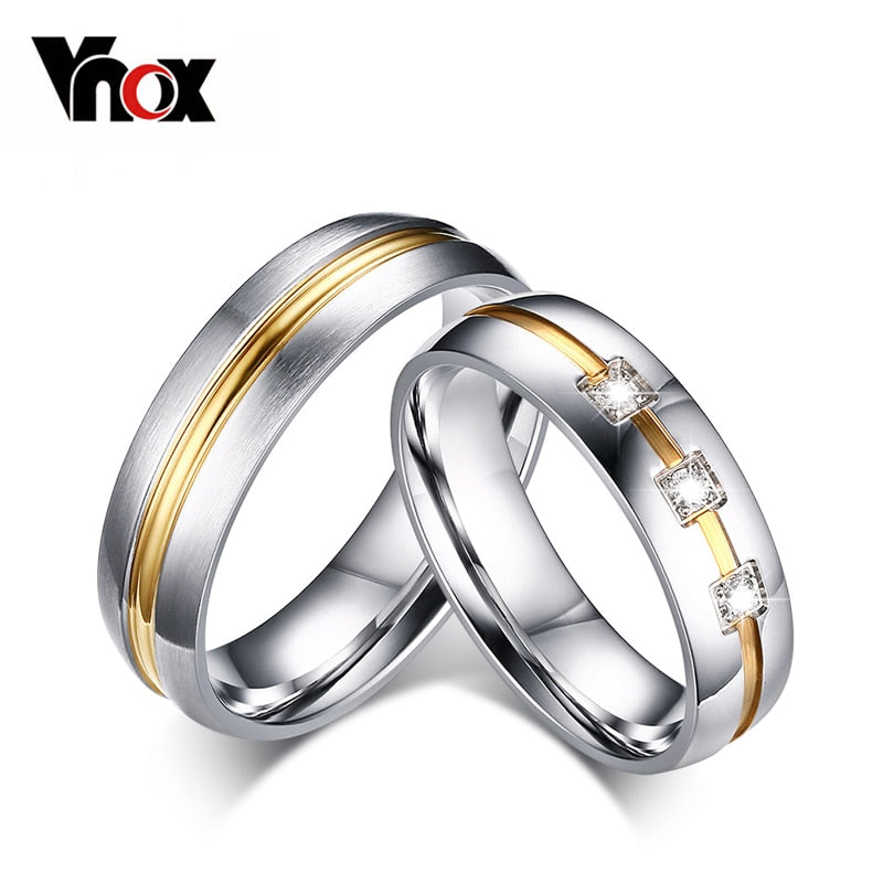 Vintage Wedding Ring for Women / Men CZ Stone 316l Stainless Steel Metal