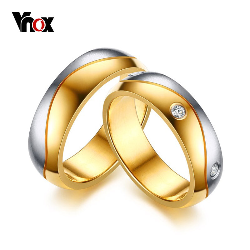 Wedding Bands Ring Gold-Color CZ Stone Rings for Women/Men Promise Jewelry