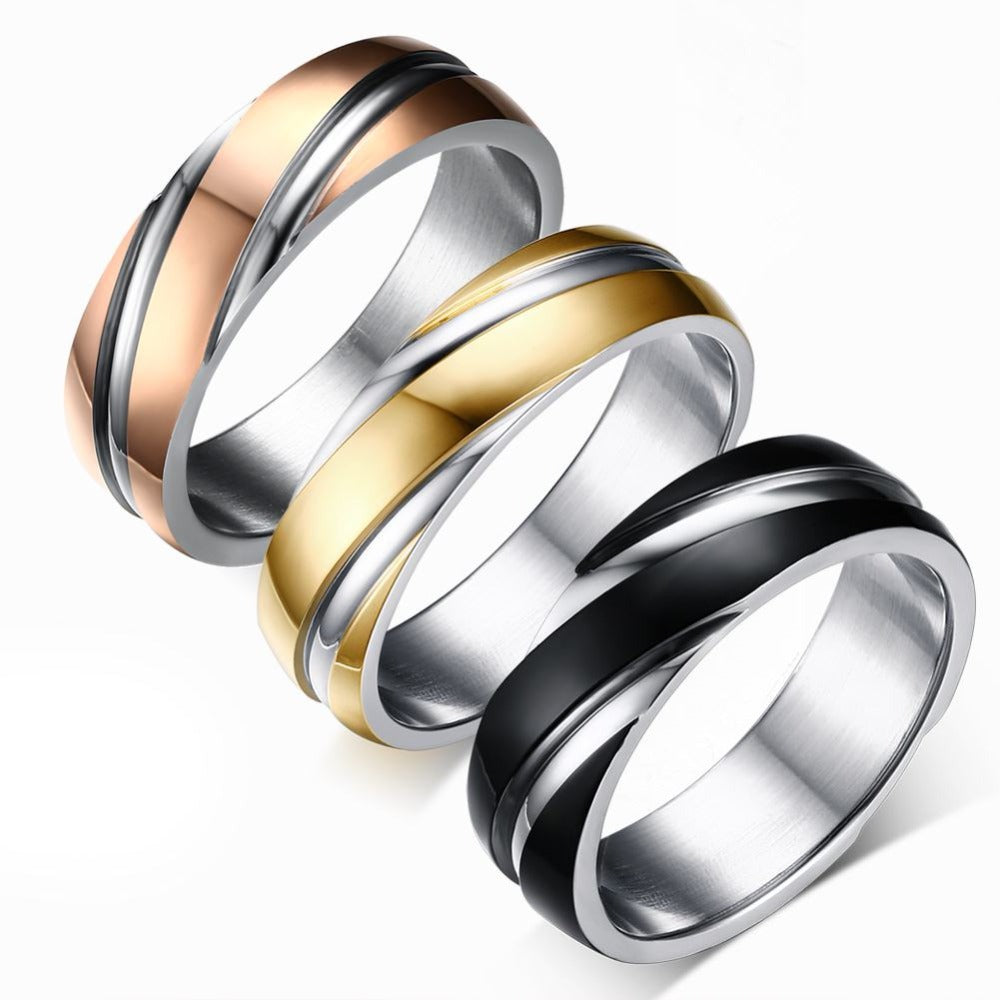 Wedding Ring for Women Men Stainless Steel Black Rose Gold Color Free velvet bag Gift
