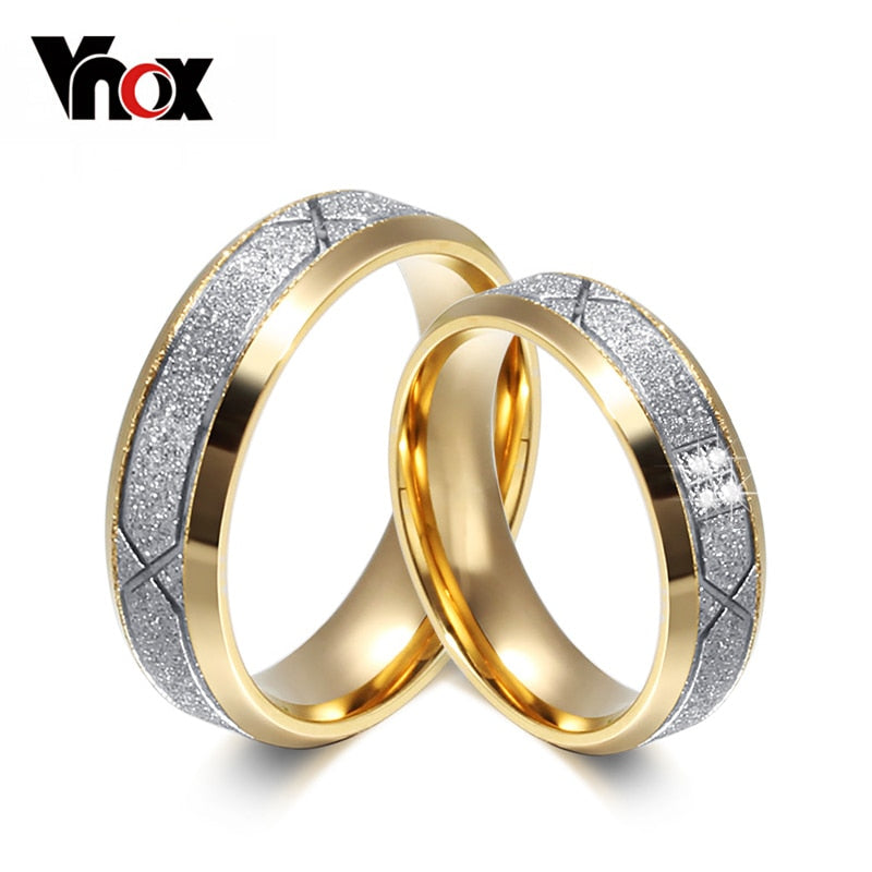 fashion couple ring for women men frosted matte stainless steel with CZ lover wedding engagement rings