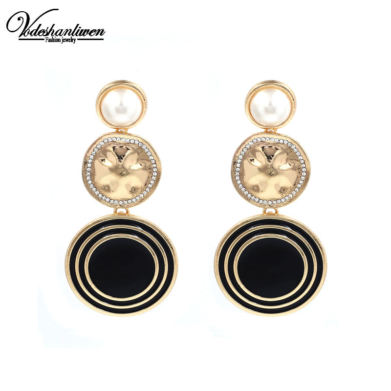 5 Colors Enamel Dangle Drop Earrings Fashion Statement Jewelry Simulated Pearl Earrings For Women Gift