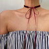 Vogallery Black Velvet Choker Sexy Red Wine Chokers Necklaces For Women Party Dark Green Jewelry Bow Lace Up Summer Chocker