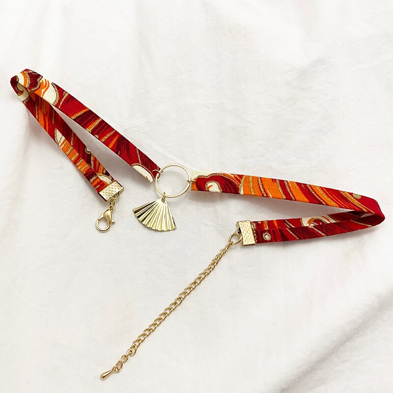 Vogallery Harajuku Black Red Chokers Necklaces Women Fan Gold Color Choker Japanese Crane Short Necklace Sexy Chocker
