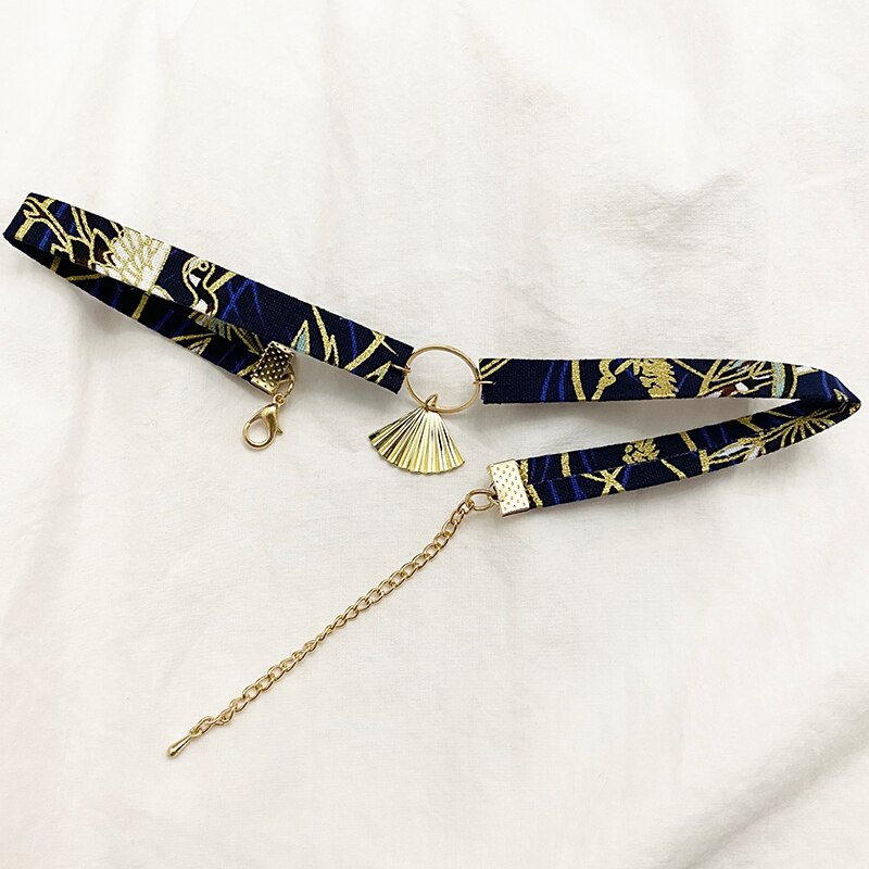 Vogallery Harajuku Black Red Chokers Necklaces Women Fan Gold Color Choker Japanese Crane Short Necklace Sexy Chocker