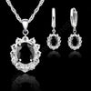 Vogue Princess Wedding Engagement Necklace Earring Jewelry Sets 925 Sterling Silver Oval Black Crystal Good Quality