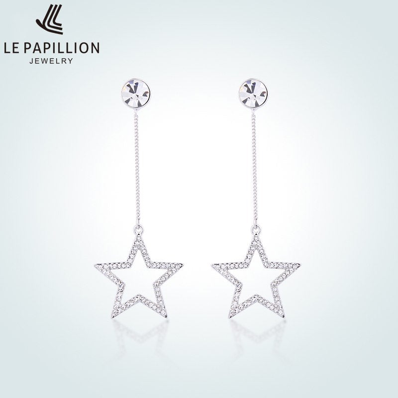 925 Sterling Sliver Earrings for women Sliver Color Inlaid Zircon Big Star Drop Earring Brincos Dangle Earrings